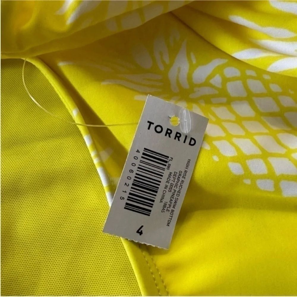 NWT Torrid High Rise Ruched Swim Bottom Graphic Pineapple Yellow